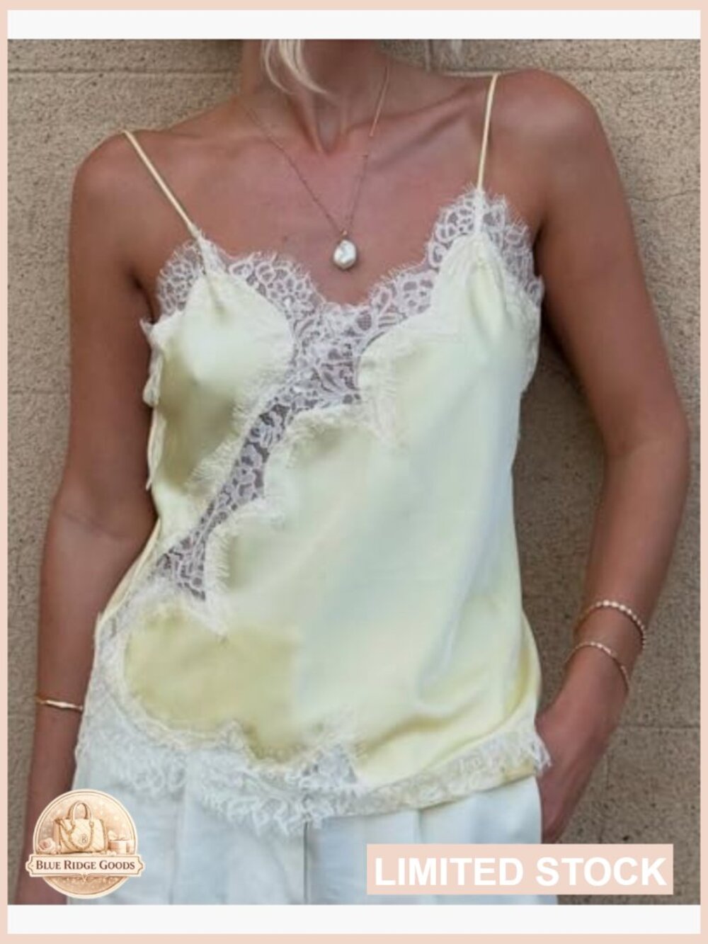 Satin Lace Camisole Top Sleeveless Spaghetti Strap V-Neck Asymmetrical Chic - Picture 6 of 6